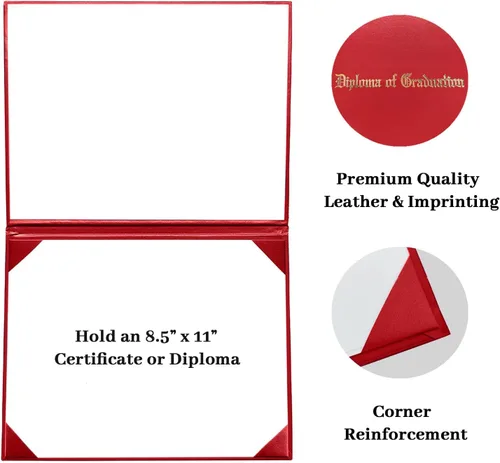 Miniatura 2 de Happy Secret Soporte para diploma impreso para certificado de 8.5 x 11 pulgadas, cubierta de graduación con piel lisa, color rojo, paquete de 1