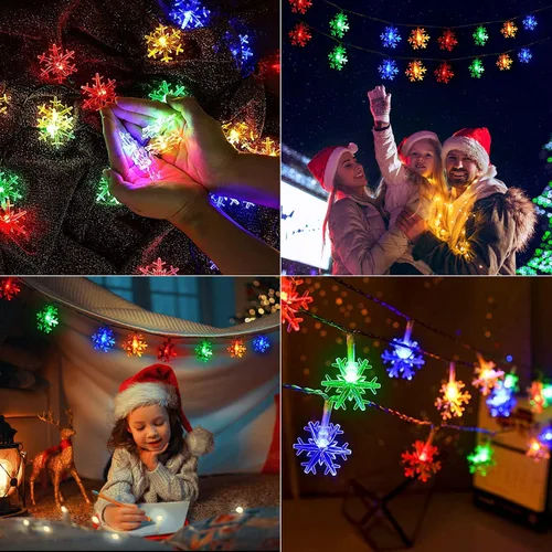 Miniatura 2 de Tira de luces con diseño de copo de nieve, con 50 ledes, 24.6pies, impermeable, para exteriores, con 8 modos de iluminación para bodas, fiestas