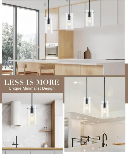 Miniatura 2 de Paquete de 2 luces colgantes para isla de cocina, lámparas colgantes ajustables de cristal, luces colgantes negras mate, isla de cocina, iluminación