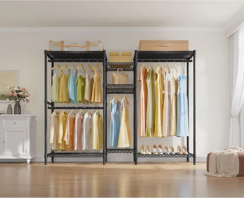 Miniatura 9 de VIPEK L6 - Perchero resistente para ropa de forma L, estante de ropa de 5 niveles con alambre, estante de ropa independiente con 7 estantes