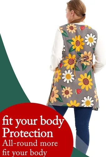 Miniatura 2 de Delantales de talla grande para mujer con bolsillos, delantales de algodón y lino, delantales para hornear, cocina, cocina Sun Flowers
