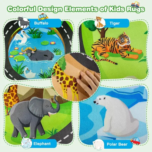 Miniatura 6 de AlfabetoAcre Alfombra para Niños, 5x7 pies Alfombras de Coches Animales para Niños, Extra Gruesa (0.4 pulgadas) - Alfombra de Carretera de Zoológico