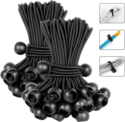 Miniatura 8 de 100 lazos elásticos de bola, cuerdas elásticas de 4 pulgadas, resistentes para toldos, lonas con bolas para campamento, refugio, carga, postes