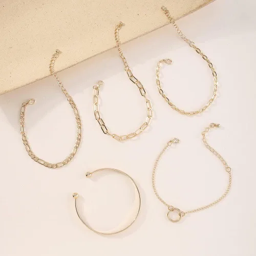 Miniatura 5 de Wiwpar 5 pulseras de eslabones de cadena para mujer, delicada pulsera cubana con clip para mujeres y niñas, aleación