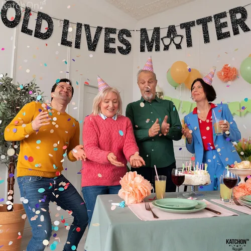 Miniatura 8 de KatchOn, Cartel Black Old Lives Matter – Brillantina, 10 pies Old Lives Matter Black para decoraciones de fiesta de jubilación para hombres Old