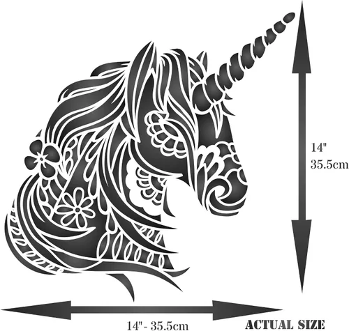 Miniatura 6 de Plantillas para paredes: Plantilla de cabeza de unicornio, 10 x 10 pulgadas (L) - Caballo tribal decorativo, unicornio
