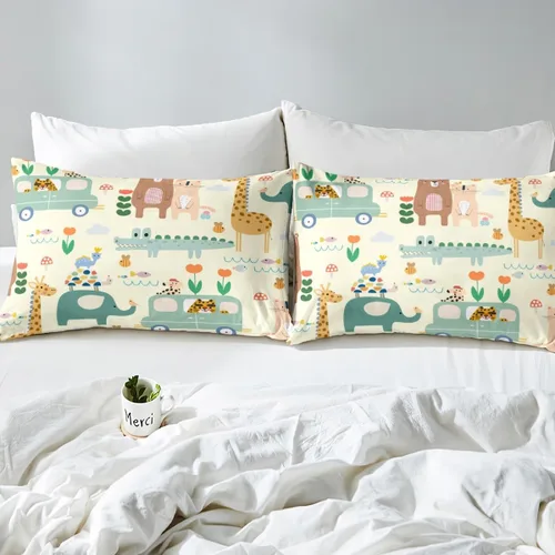 Miniatura 5 de Feelyou Juego de sábanas de elefante de dibujos animados para niños, tamaño individual, juego de sábanas de cocodrilo para niños y niñas, sábanas