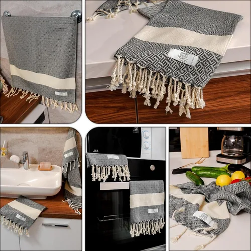 Miniatura 4 de EPHESUS TOWELS Toallas de mano – Juego de 2 18 x 30 pulgadas – Toalla de mano turca decorativa para baño, cocina, invitados, cara, cabello, té