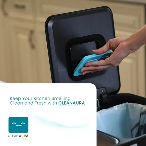Miniatura 4 de Home Zone Living CleanAura - Bote de basura de cocina de 16 galones con compartimentos dobles para reciclaje, control de olores, acero inoxidable