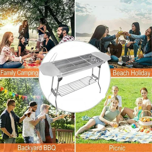 Miniatura 7 de Al aire libre Campling Refinado Estable Version-2.0 Barbacoa plegable portátil Barbacoa de carbón Estufa Shish Kebab Acero inoxidable BBQ Patio Fold