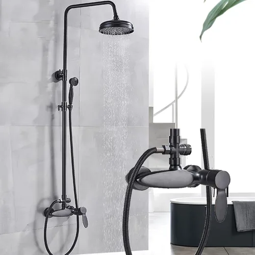 Miniatura 3 de Juego de mezclador de ducha de bronce negro, mezclador de ducha de baño montado en la pared, cabezal de ducha de lluvia con ducha de mano, altura