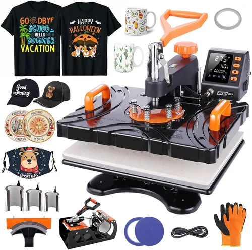 Miniatura 11 de AKEYDIY Máquina de Prensa de Calor 5 en 1 Mejorada para Camisetas 12X15 Pulgadas, Máquina de Prensa de Camisetas con Giro de 360° para Sublimación