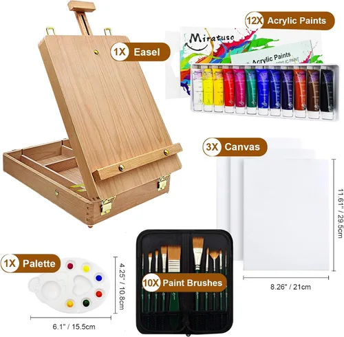 Miniatura 2 de MIRTUSO Art Supplies - Juego de 27 piezas de arte con caballete de mesa, caballete de mesa A3, tablero de dibujo y boceto para artistas