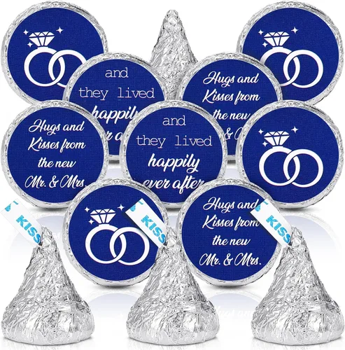 Miniatura 13 de Laumoi 1000 piezas Abrazos y besos de los nuevos Sr. y Sra. Adhesivos para boda, etiquetas de gotas de chocolate, etiquetas de caramelo de 1.9 cm