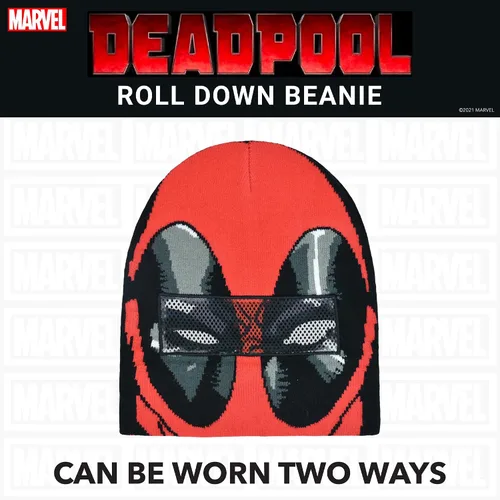 Miniatura 3 de Concept One Marvel Deadpool - Gorro con puños enrollables, rojonegro, talla única, RojoNegro