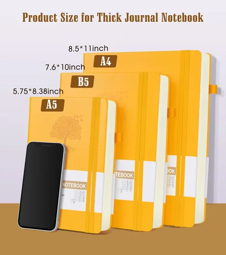 Miniatura 2 de Cuaderno rayado, 365 páginas B5 para escritura, cuaderno rayado para la universidad, cuaderno de cuero con tapa dura para mujeres y hombres, Amarillo