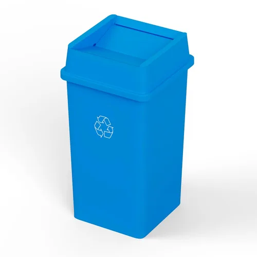 Cubo de basura comercial cuadrado azul de 35 galones con tapa | Oficina al aire libre, restaurante, cocina escolar