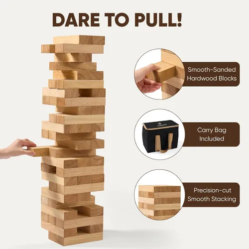 Miniatura 4 de Juego de torre apilable gigante de más de 5 pies, juego de torre apilable de bloques de madera premium para fiestas familiares, juegos de barbacoa