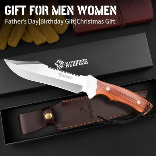 Miniatura 6 de NedFoss Cuchillo de supervivencia de 13 pulgadas con funda, cuchillos de campamento de hoja grande de 7 pulgadas con mango de palisandro, cuchillo