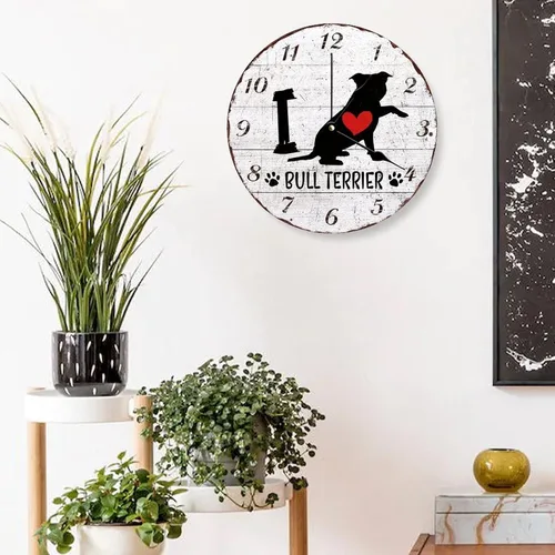 Miniatura 2 de Bull Terrier - Reloj de pared de cuarzo de calidad con diseño de corazón rojo que no deja tictac para dormitorio, sala de estar, oficina, cocina, 10