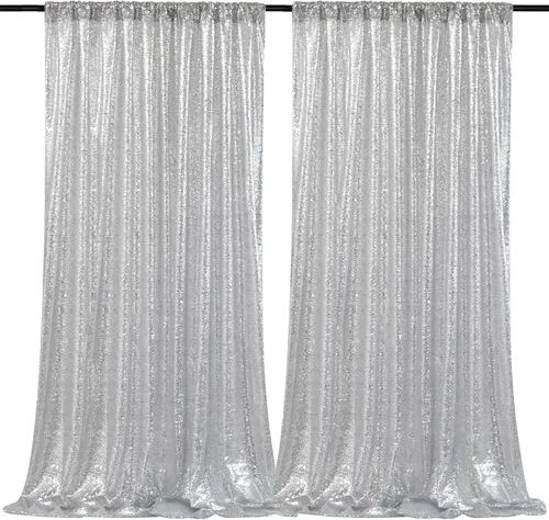 Miniatura 48 de Cortinas con lentejuelas doradas, 2 unidades de 2 x 8 pies, con brillantina, telón de fondo para bodas Rojo