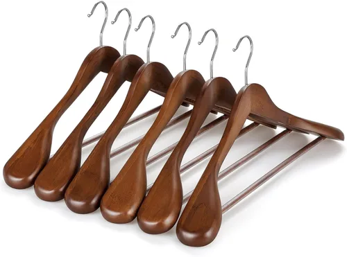 TOPIA HANGER - Perchas de madera para hombros anchos, perchas para trajes con barra antideslizante para pantalones y gancho giratorio de 360°, Nogal