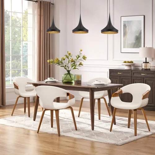 Miniatura 7 de Art Leon Silla de escritorio sin ruedas - Silla moderna de mediados de siglo, silla de escritorio de madera tapizada de tela, silla de oficina