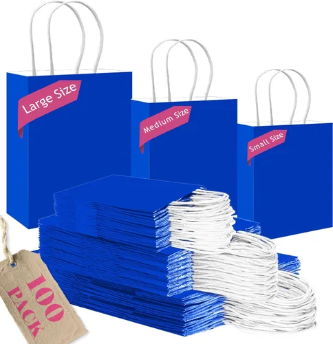 Miniatura 7 de qiqee Paquete de 100 bolsas de regalo de papel negro con asas a granel de varios tamaños
