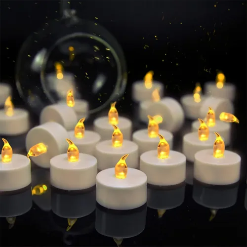 VETOUR 50 Piezas Velas de Té con Pilas: Velas de Té LED Realistas Sin Llama con Batería Estable, Velas Falsas Parpadeantes de Larga Duración,