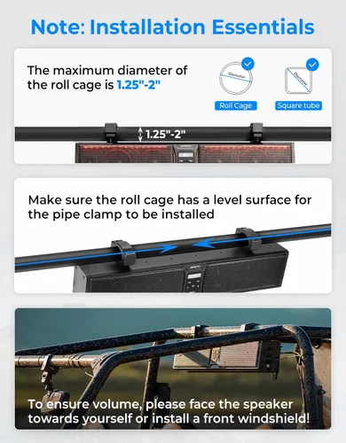 Miniatura 9 de KEMIMOTO Barra de sonido de metal con 6 altavoces para UTV, barra de sonido impermeable IP65 de 25 pulgadas para carritos de golf, altavoz Bluetooth