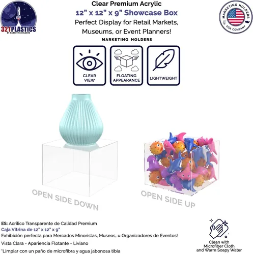 Miniatura 4 de Soporte de pedestal transparente Caja alta de 12 x 12 x 9 pulgadas, muestra de arte de arreglos florales, soporte para plantas, cubo sin tapa