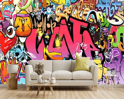 Miniatura 2 de Papel tapiz de graffiti de arte callejero, papel tapiz de tela, para sala de estar, dormitorio, baño, habitación de niños y niñas, mural de pared
