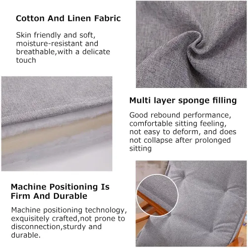 Miniatura 3 de CARTBAE Cojín antideslizante para silla mecedora de algodón y lino, almohadillas integradas para silla mecedora con lazos