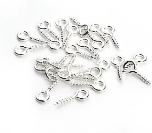 Miniatura 9 de 200 Pcs de tornillos de ojo de metal con ganchos 0.55 pulgadas/14 mm tornillos de ojo resistentes para hacer joyas DIY plateados con rosca