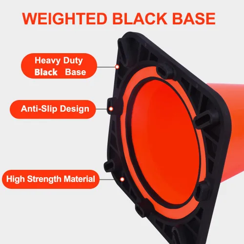 Miniatura 5 de (5 Conos) BESEA 18" Pulgadas Conos de PVC Naranja Conos de Seguridad de Tráfico Base Negra Construcción Carretera Cono de Estacionamiento con Collar