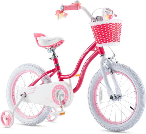 Miniatura 23 de Royalbaby Stargirl Bicicleta infantil de aventura al aire libre con soporte, asiento ajustable y cesta, 18 pulgadas, rosa [3] Rojo coral