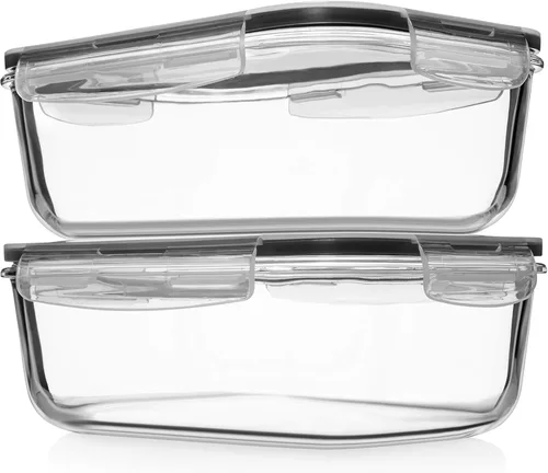 Razab 4 PC 1860ml / 63 Oz / 8 Cups Large Glass Food Storage Containers with Lids - Glass Meal Prep Containers for Roasting & Storing Leftover, Lunch