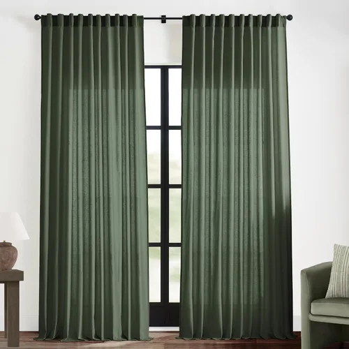 Miniatura 39 de XTMYI - Cortinas transparentes de 54 pulgadas de largo, juego de 2 paneles para baño, cortinas cortas de lino y algodón con semi privacidad