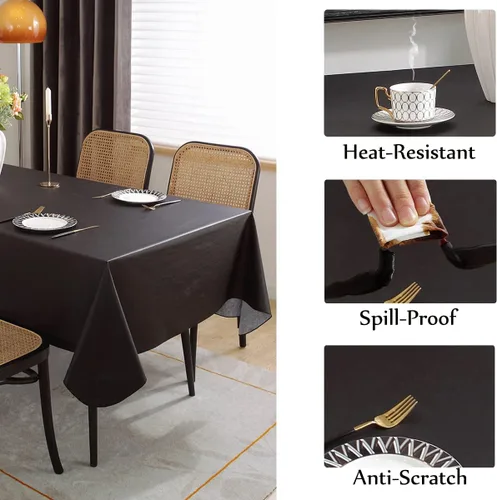 Miniatura 3 de SASTYBALE Mantel de vinilo con respaldo de franela impermeable y resistente al aceite, manteles de plástico para mesas rectangulares, manteles