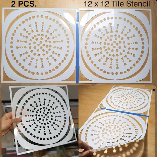 Miniatura 6 de 2 piezas plantillas de pintura para azulejos de 12" x 12" para paredes y pisos - Reutilizables - Plantillas para pintura - Plantilla para decoración
