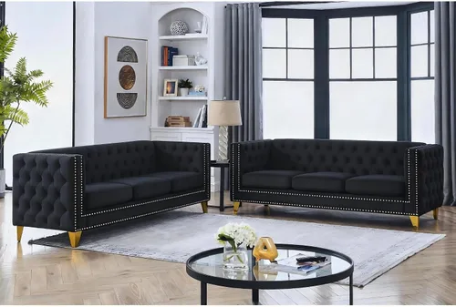 Miniatura 15 de Sofá moderno Chesterfield de terciopelo de 58 pulgadas, respaldos tapizados con brazos de cabeza de clavo, sofá biplaza para sala de estar