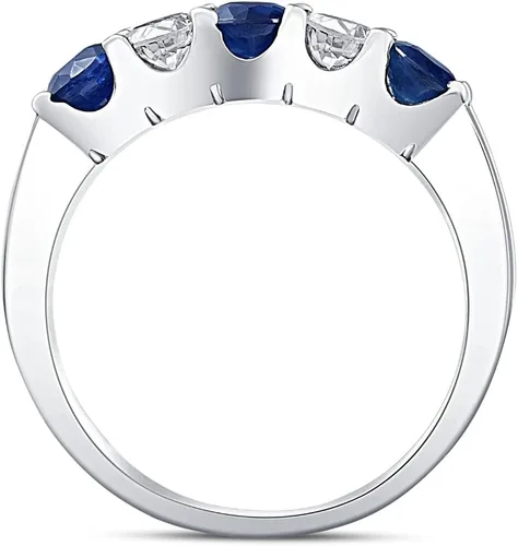 Miniatura 2 de Anillo de aniversario de bodas de cinco piedras con diamantes de zafiro azul de 1 qt en oro blanco de 14 quilates