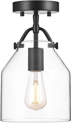 Miniatura 4 de GLOBE Electric 66000080 Lámpara de techo empotrada de 1 luz, negro mate, pantalla de vidrio angular, accesorios de iluminación de techo
