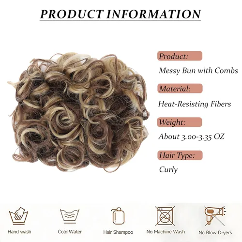 Miniatura 2 de Elaine Peines de moño desordenado, extensión de moño, extensión de moño grueso, con clip, coleteros para mujer