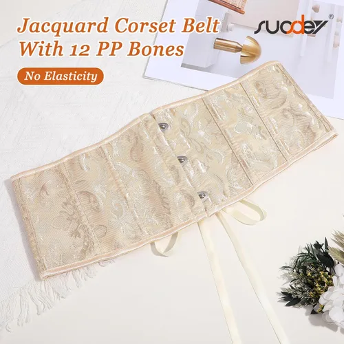 Miniatura 66 de SUOSDEY Cinturón de corsé de jacquard para mujer, corsé pirata steampunk renacentista con cordones y cordones