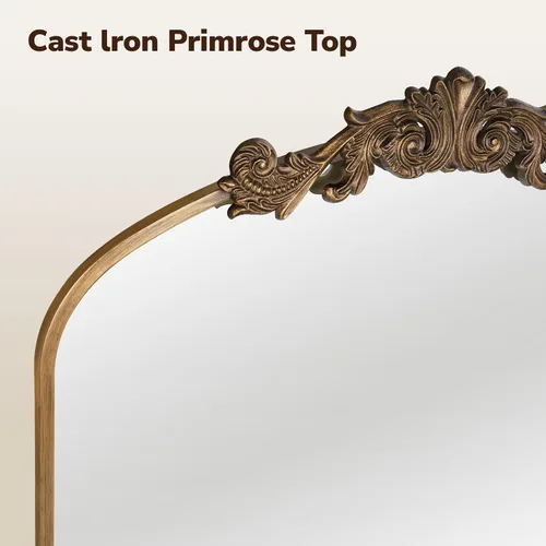 Miniatura 5 de USHOWER Gold Anthropologie - Espejo arqueado vintage de 36 x 30 pulgadas, espejo adornado barroco grande con marco de latón antiguo para chimenea