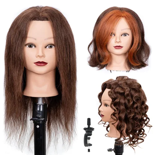 Miniatura 9 de Stancia Cabeza de maniquí masculino, cabeza de entrenamiento con cabello 100% humano, cabeza de maniquí de peluquero de 14 pulgadas, cabeza