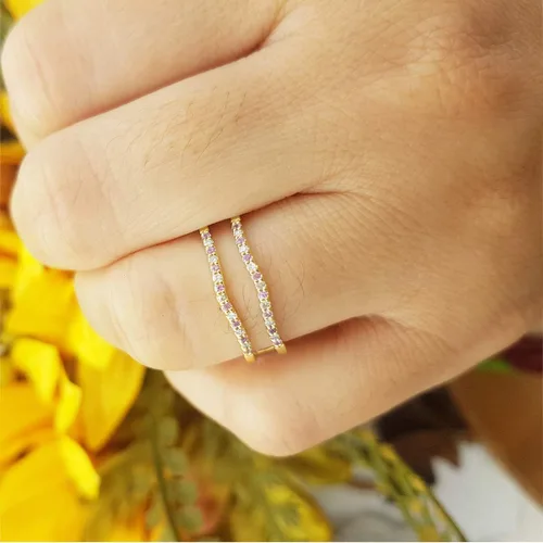 Miniatura 22 de Dazzlingrock Collection Anillo de protección redondo alternativo de zafiro rosa y diamante blanco para mujer en oro macizo de 10 quilates