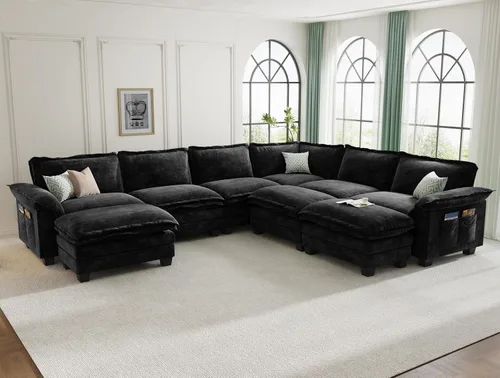 Miniatura 18 de KKL Sofá Seccional Modular de 89 Pulgadas, Sofá de Amor de 2 Asientos Sofá Nube con Asiento Profundo, Sofás Seccionales de Chenilla para Sala