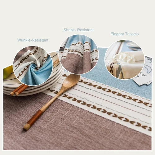 Miniatura 3 de Pahajim Mantel Rectangular a Rayas con Borlas Mantel Grueso de Lino y Algodón para Picnic al Aire Libre, Comedor y Decoración de Cocina para Fiestas